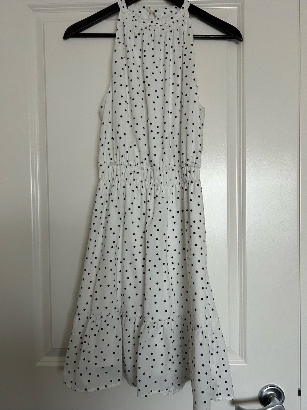 Dex White with Black Polka Dot Halter Dress